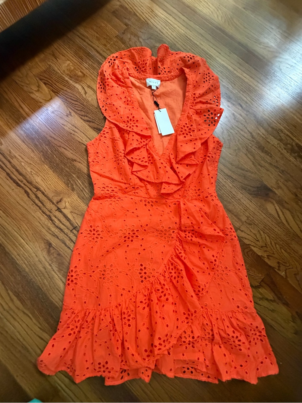 *Milly Bright Orange Eyelet Ruffle Dress